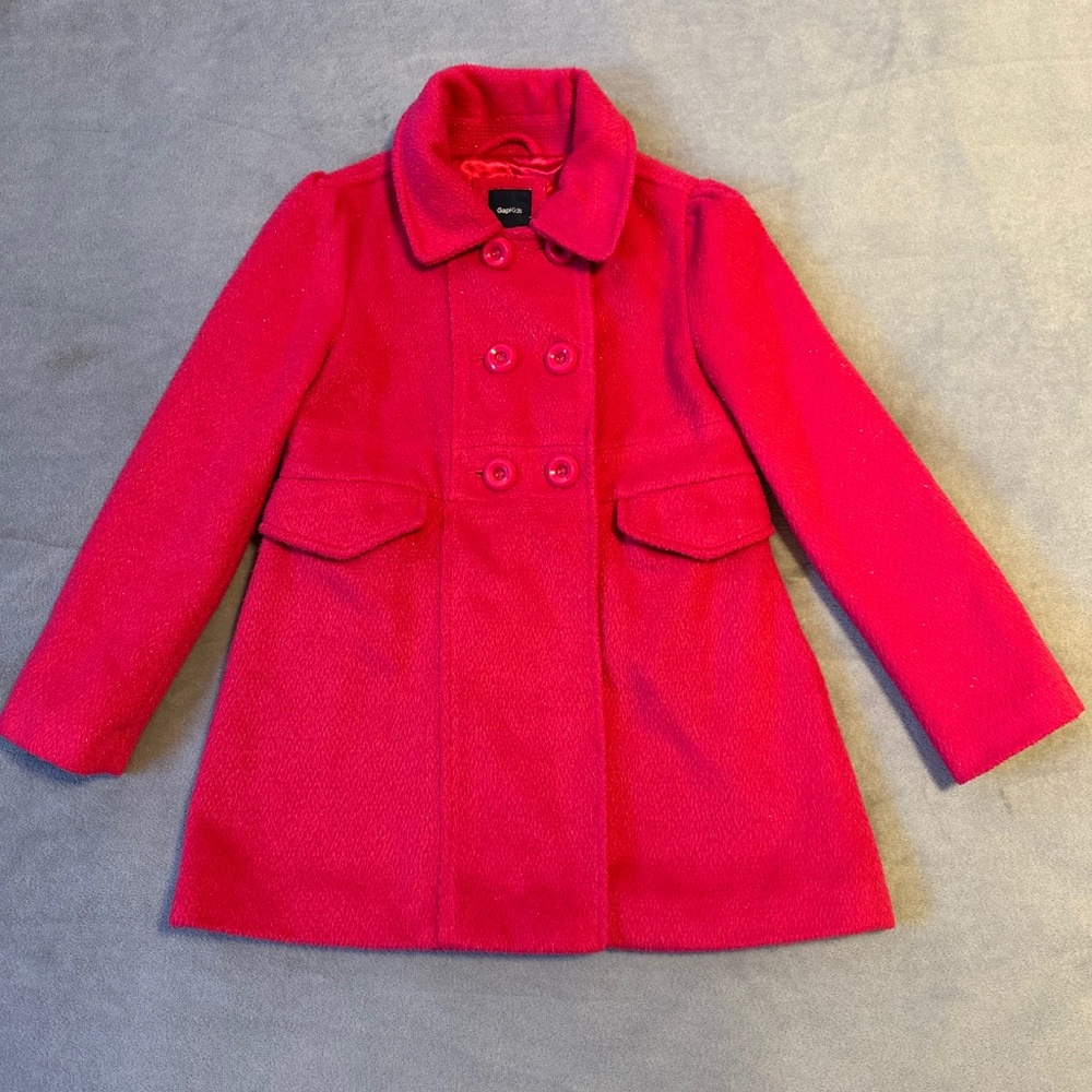 Gap Kids Peacoat M (8) Fuchsia Pink Silver Sparkle Double Breasted Coat Princess